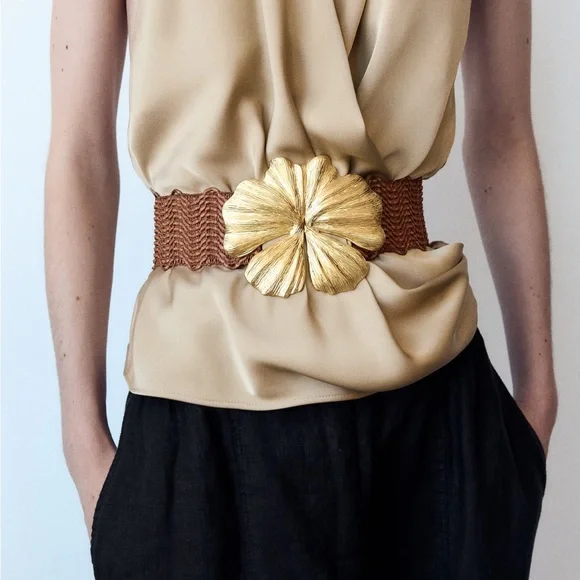 Zara Gold Floral Belt Zara | Accessories | Zara Gold Flowers Stretch Belt | Poshmark main image 2